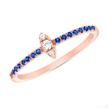 Load image into Gallery viewer, 14K Diamond &amp; Blue Sapphire Stackable Ring  ABB-123V2-BSD
