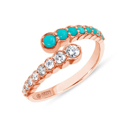 14K Yellow Gold Diamond & Turquoise Bezel Bypass Ring Band ABB-619V2Y-TQD
