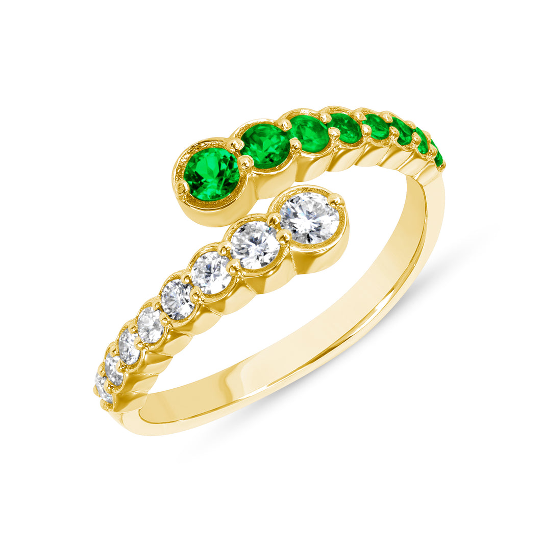 14K Yellow Gold Diamond & Emerald Bezel Bypass Ring Band ABB-619V2Y-EMD