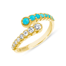 Load image into Gallery viewer, 14K Yellow Gold Diamond &amp; Turquoise Bezel Bypass Ring Band ABB-619V2Y-TQD
