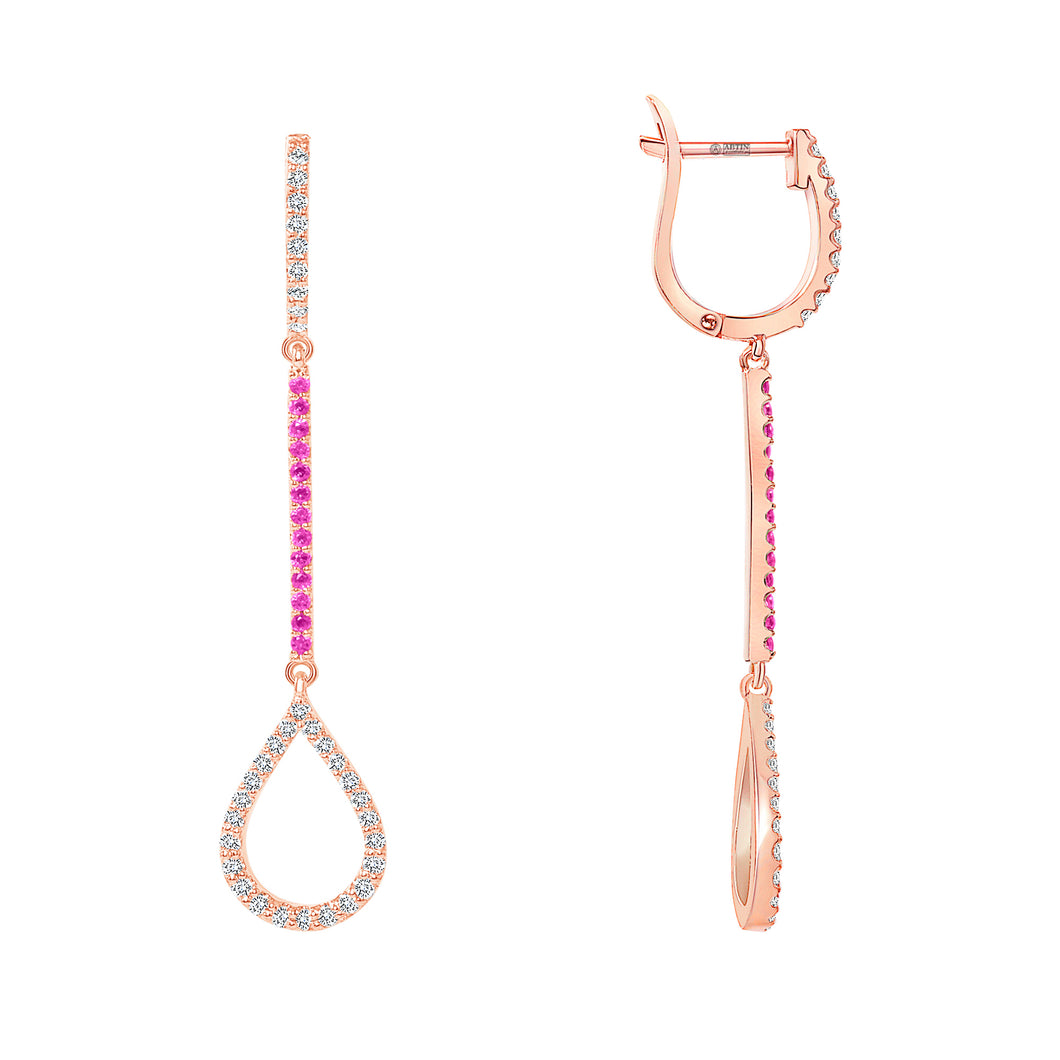 14K Diamond & Pink Sapphire Teardrop Dangle Earring ABE-107/3VR1-PSD
