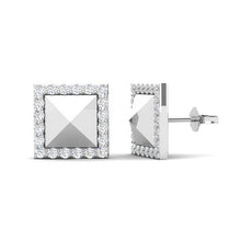 Load image into Gallery viewer, 14K White Gold Modern Square Pyramid Matt Finishing Studs Diamond Earring ABE-123Y-D
