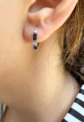 14K Blue Sapphire & Diamond Huggie Earrings ABE-110/2-BSD