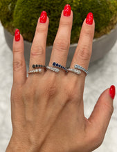 Load image into Gallery viewer, 14K White Gold Alternate Diamond &amp; Blue Sapphire Bezel Bypass Ring Band ABB-619V1Y-TQD
