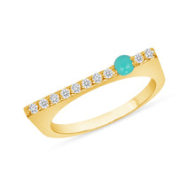 Load image into Gallery viewer, 14K Yellow Gold Modern Dainty Bar Diamond &amp; Turquoise Stackable Band Ring ABB-628/2V1Y-TQD

