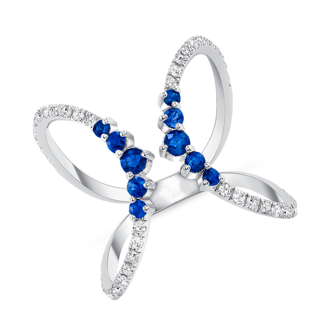 14K Diamond and Blue Sapphire Double Open Circle Eternity Ring ABB-343W-BSD