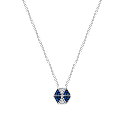 14k Hexagon Diamond & Blue Sapphire Necklace ABP-166V1W-BSD