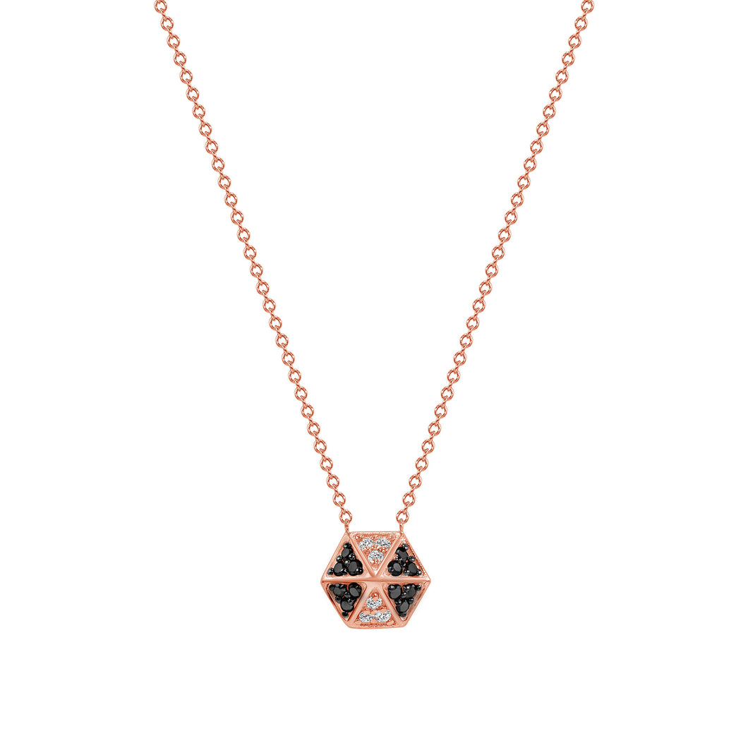 14k Hexagon Diamond & Black Diamond Necklace ABP-166V1R-BDD