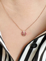 14k Hexagon Diamond & Pink Sapphire Necklace ABP-166V1R-PSD