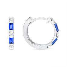 Load image into Gallery viewer, 14K Blue Sapphire &amp; Diamond Huggie Earrings ABE-110/2-BSD

