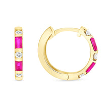 Load image into Gallery viewer, 14K Pink Sapphire &amp; Diamond Huggie Earrings ABE-110/2-PSD
