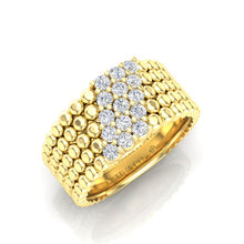 Load image into Gallery viewer, 14K Yellow Gold Modern Three Rows Beaded Pattern Prong Set Diamond Band Ring
