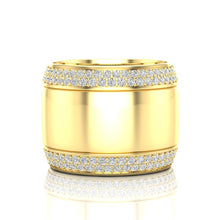 Load image into Gallery viewer, 14K Yellow Gold Classic Wide High Polished Border Cigar Diamond Band Ring
