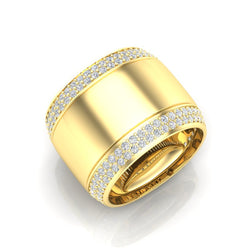 14K Yellow Gold Classic Wide High Polished Border Cigar Diamond Band Ring