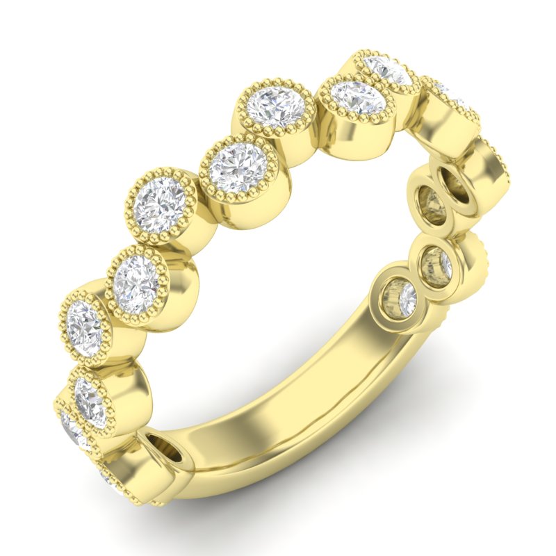 14k  Milgrain Bezel Diamond Wedding Band/Stackable Ring GGDB-121.2-D,  Rings & Stackable Bands, Diamond, Rings & Stackable Bands, Belarino