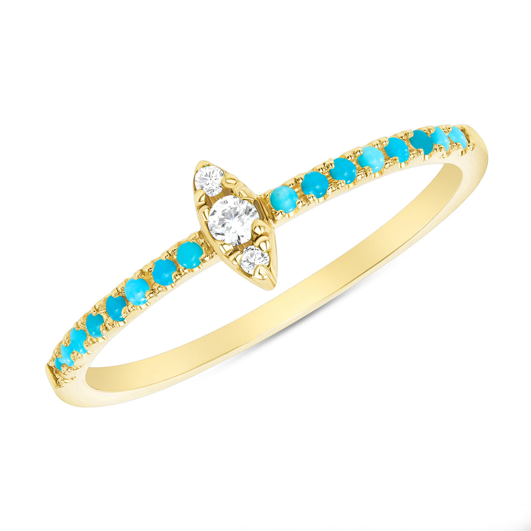 14K Diamond & Turquoise Stackable Ring. GDDB-123V2-TQD,  Color Stones, Color Stones, Belarino