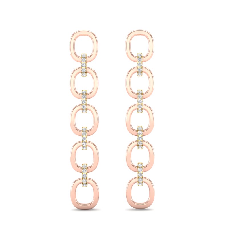 14k Rose Gold Diamond Chain-Link Drop Earrings. GGDE-103.1C5-D,  Earring, Earring, Belarino
