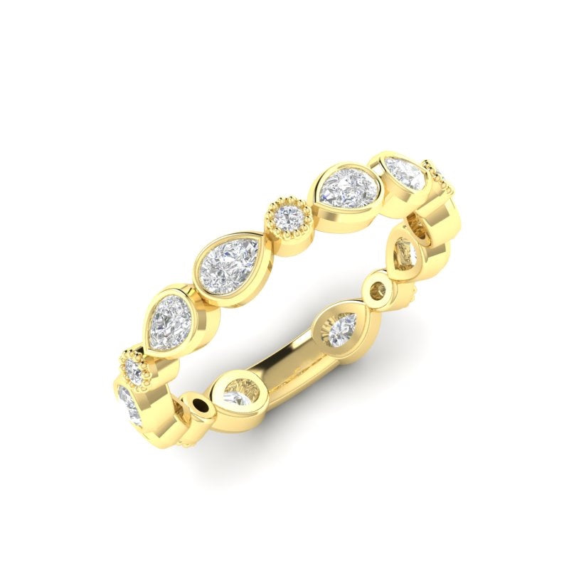 14K Pear-shaped & Round Diamond Bezel Stackable/Wedding Band ABB-409/2-D,  diamond ring, Diamond, Belarino
