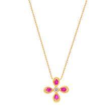 Load image into Gallery viewer, 14K Yellow Gold Diamond &amp; Pink Sapphire Flower Pendant,  Pendant, Pendant, Belarino
