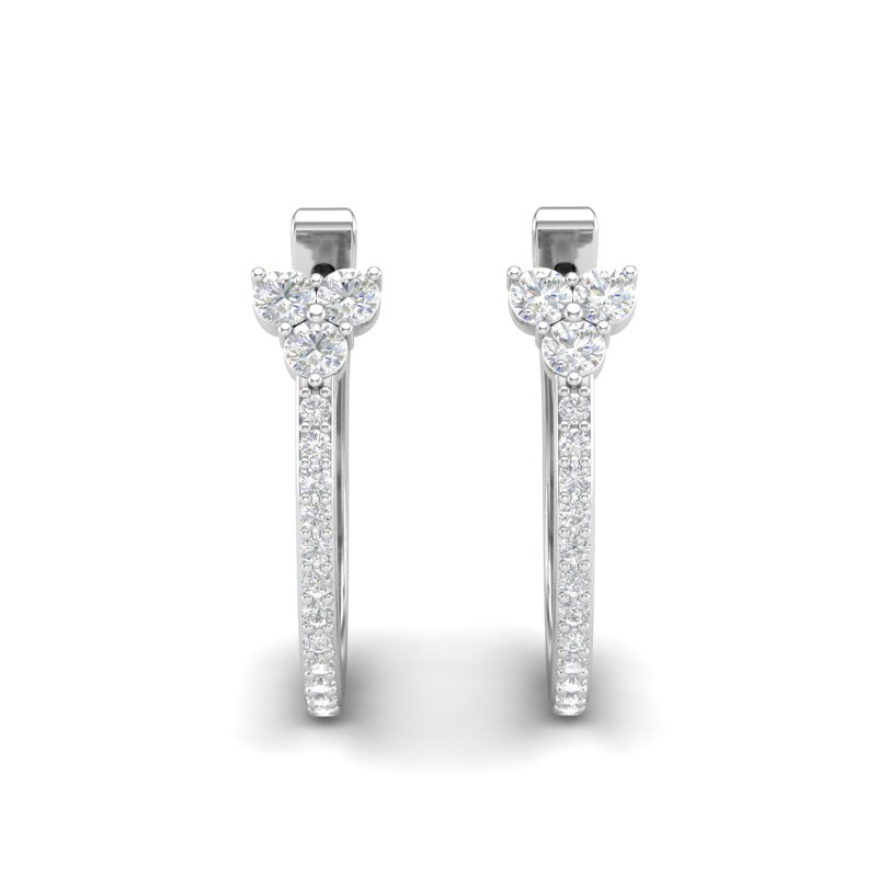 14K One-Flower Diamond Hoop Earrings. GGDH-101.1-D,  Earring, Earring, Belarino