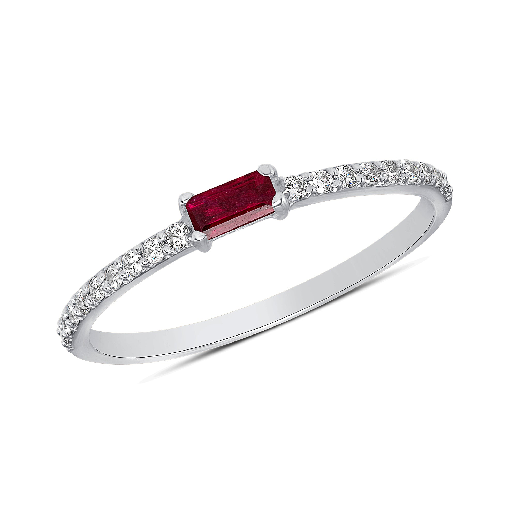 14K Gold Diamond & Ruby Baguette Stackable/Wedding Band. GGDB-107W-RUD,  Color Stones, Color Stones, Belarino