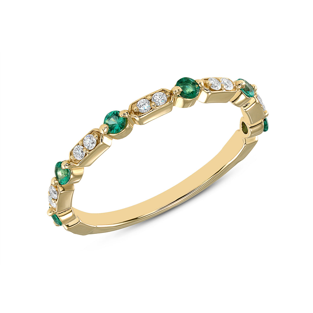 14K Diamond & Emerald Vintage Deco Stacking/Wedding Ring GGDB-137Y-EMD,  Color Stones, Color Stones, Belarino