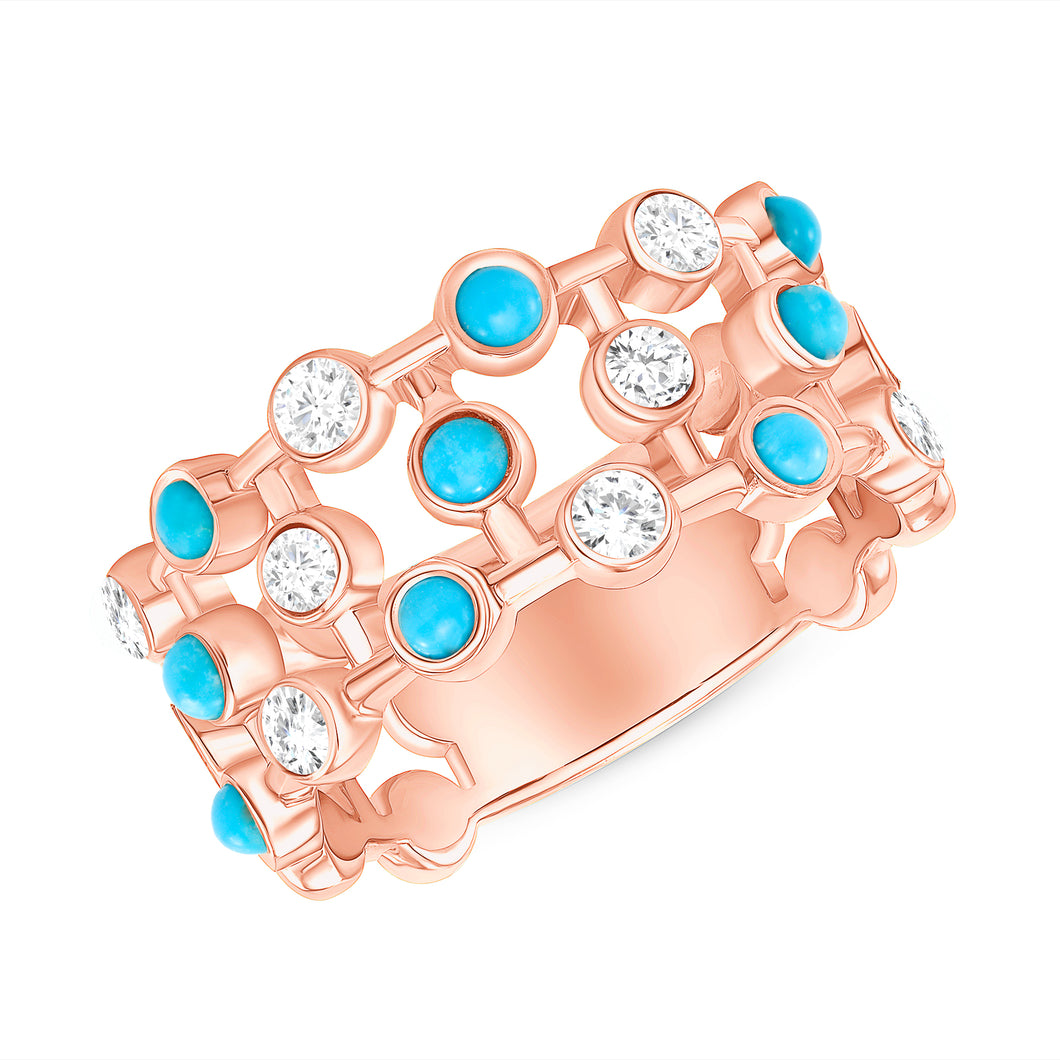 14K Diamond & Turquoise Bezel-set Ring. GDDB-218V2Y-TQD,  Color Stones, , Belarino