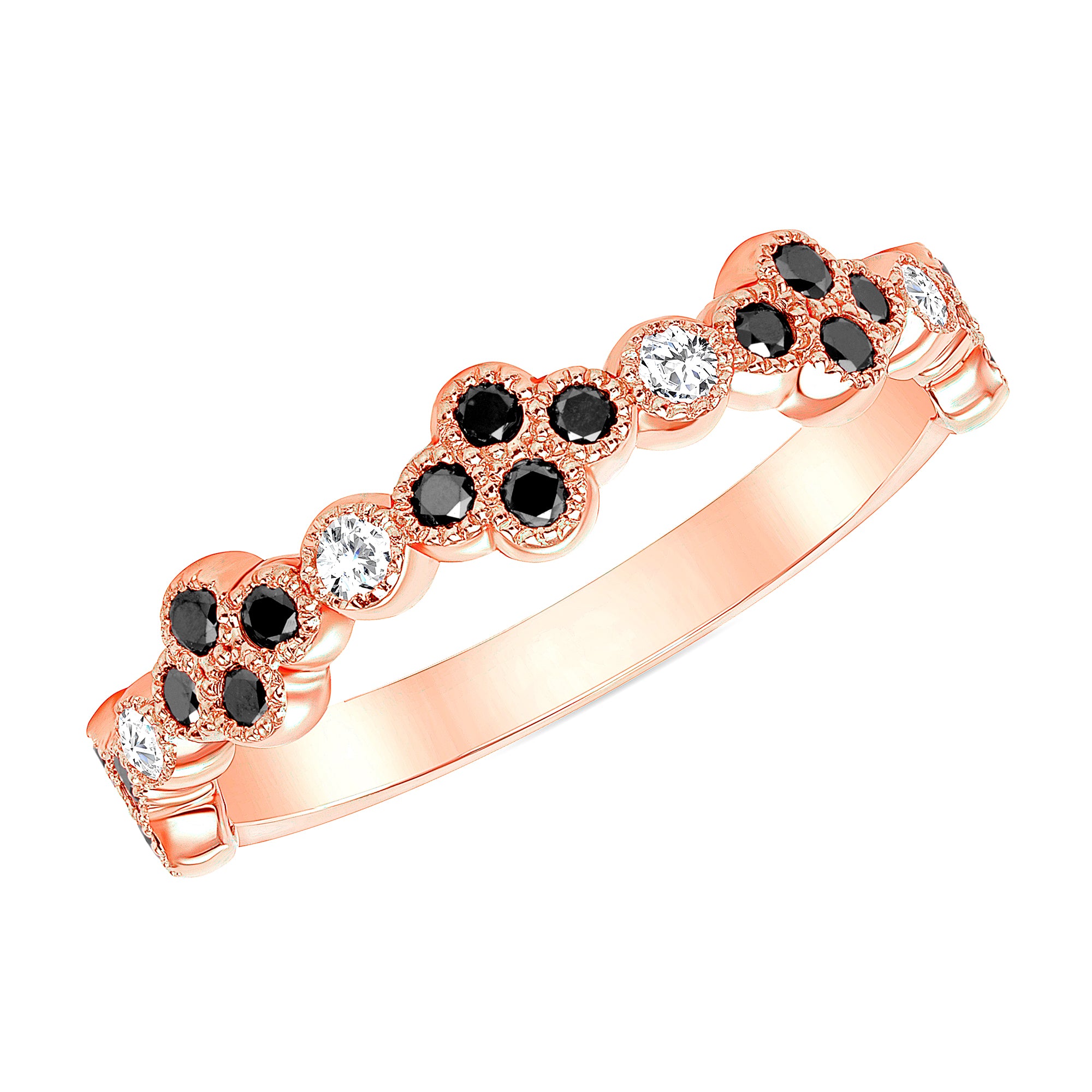 14K Gold Black Diamond Flower Ring/Stackable Band. GGDB-144V1R-BDDD,  Color Stones, Color Stones, Belarino