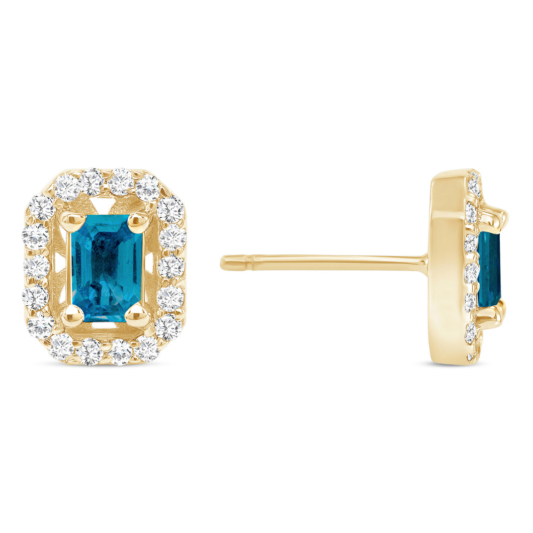 Diamond London Blue Topaz Halo Stud Earrings. GGDE-140.2Y-LBD,  Earring, Earring, Belarino
