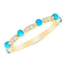 Load image into Gallery viewer, 14K Diamond &amp; Turquoise Vintage Deco Stackable Ring. GGDB-137-TQD,  Color Stones, Color Stones, Belarino
