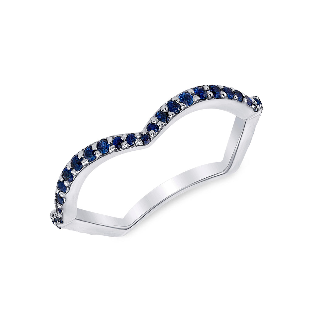 14K Gold Blue Sapphire Chevron Stackable Band. GGDB-191W-BSFF,  Color Stones, Color Stones, Belarino