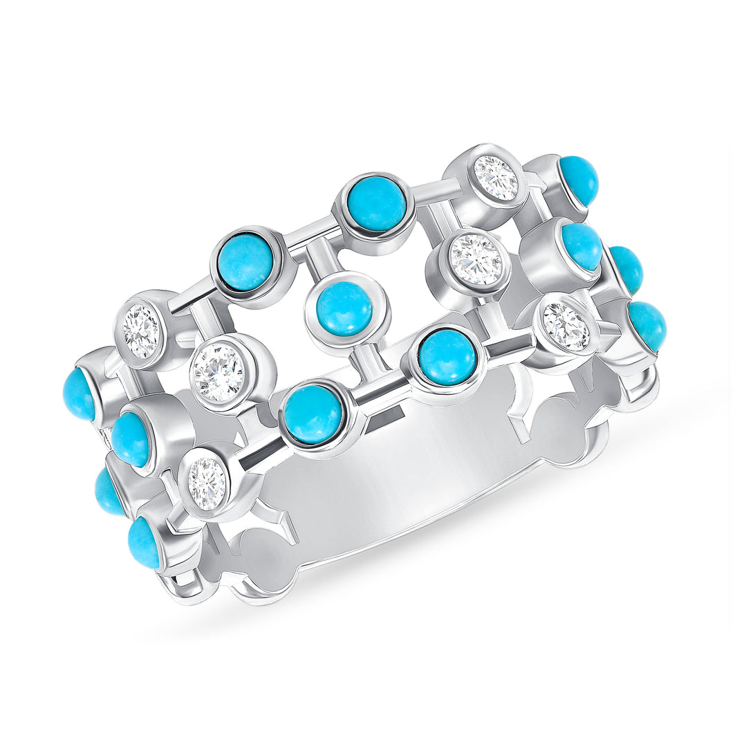 14K Diamond & Turquoise Bezel-set Ring. GDDB-218V3W TQDD,  Color Stones, , Belarino