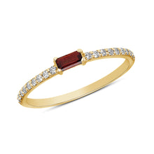 Load image into Gallery viewer, 14K Gold Diamond &amp; Garnet Baguette Stackable/Minimal Dainty Band. GGDB-107Y-GAD,  Color Stones, Color Stones, Belarino
