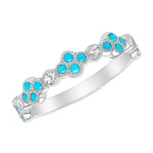 Load image into Gallery viewer, 14K Gold Diamond &amp; Turquoise Flower Ring/Stackable Band. GGDB-144V1-TQDD,  Color Stones, Color Stones, Belarino
