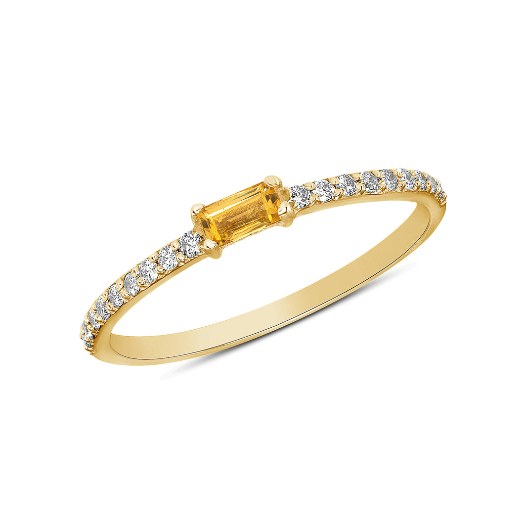 14K gold Diamond & Yellow Sapphire Baguette stackable Ring/Minimal Dainty Band. GGDB-107Y-YSD,  Color Stones, Color Stones, Belarino