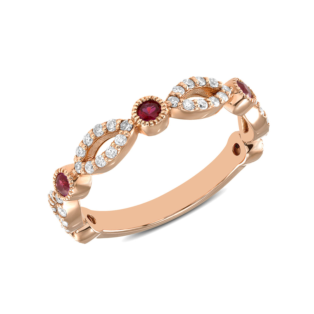 14K Gold Diamond & Ruby Bead & Eye Ring/Bead & Eye Bezel Set Stacking Ring/Gemstone Stacking Ring GGDB-168R-RUD,  Color Stones, Color Stones, Belarino