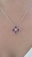 Load and play video in Gallery viewer, 14K White Gold Ruby &amp; Diamond Flower Pendant
