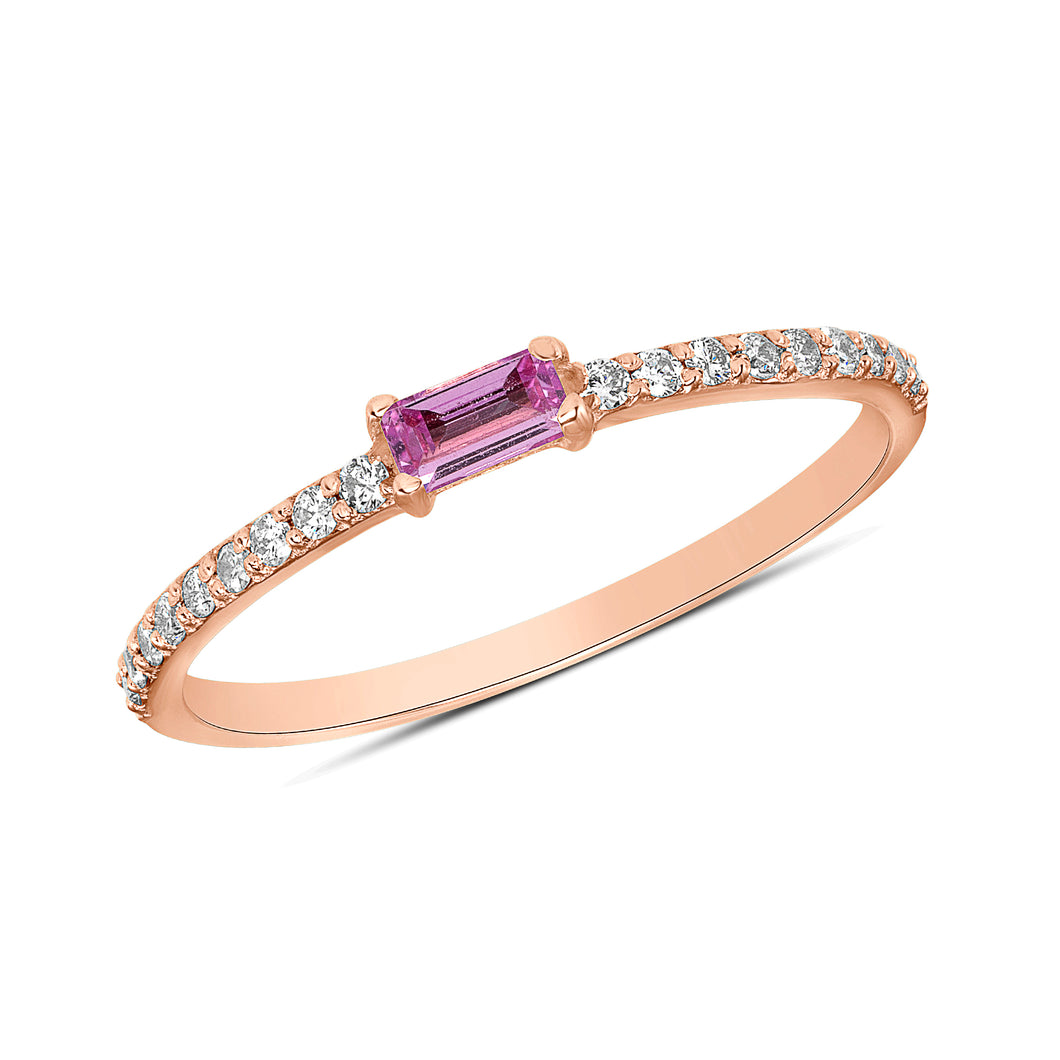 14K Gold Diamond & Pink Sapphire Baguette Stackable/Wedding Band. GGDB-107R-PSD,  Color Stones, Color Stones, Belarino