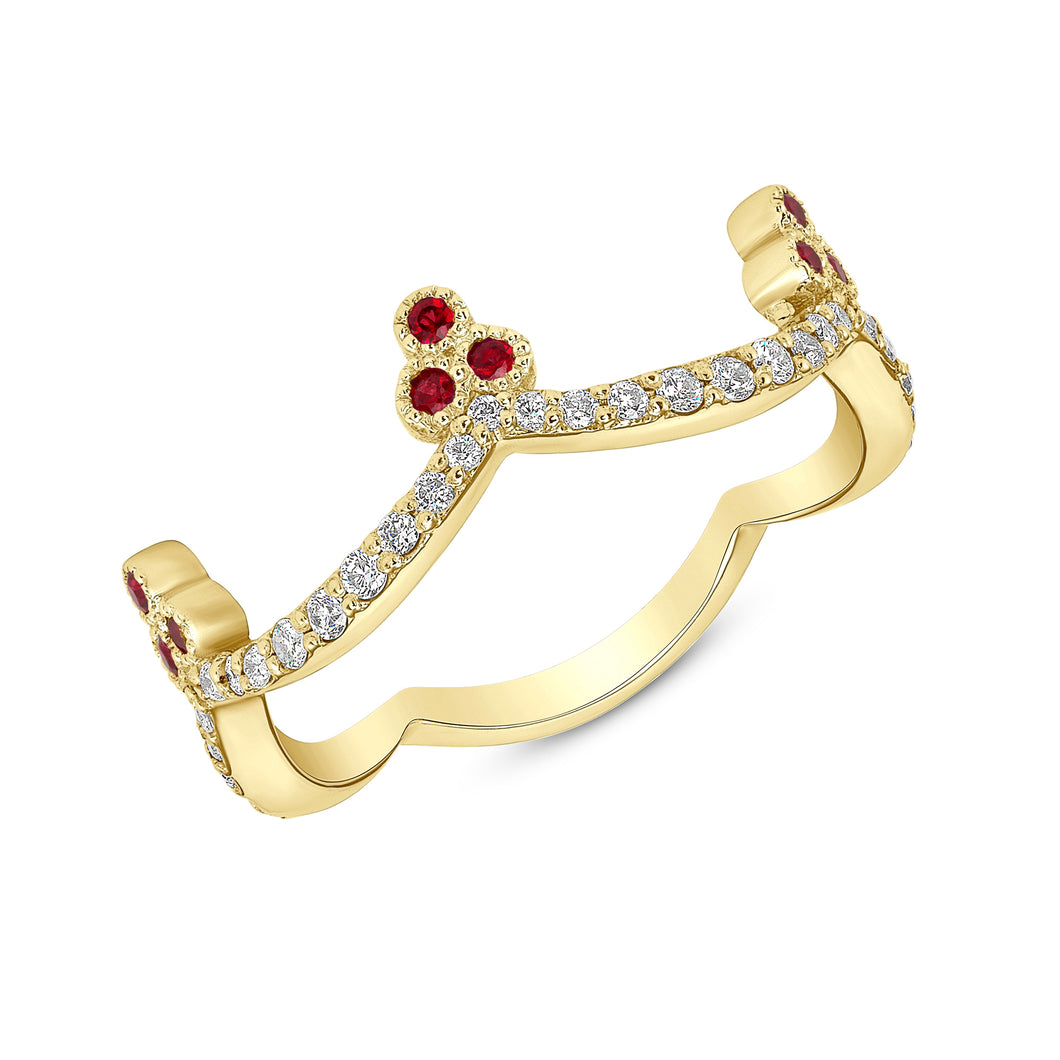 14K Gold Diamond & Ruby Crown Ring. GGDB-188Y-RUDD,  Color Stones, Color Stones, Belarino