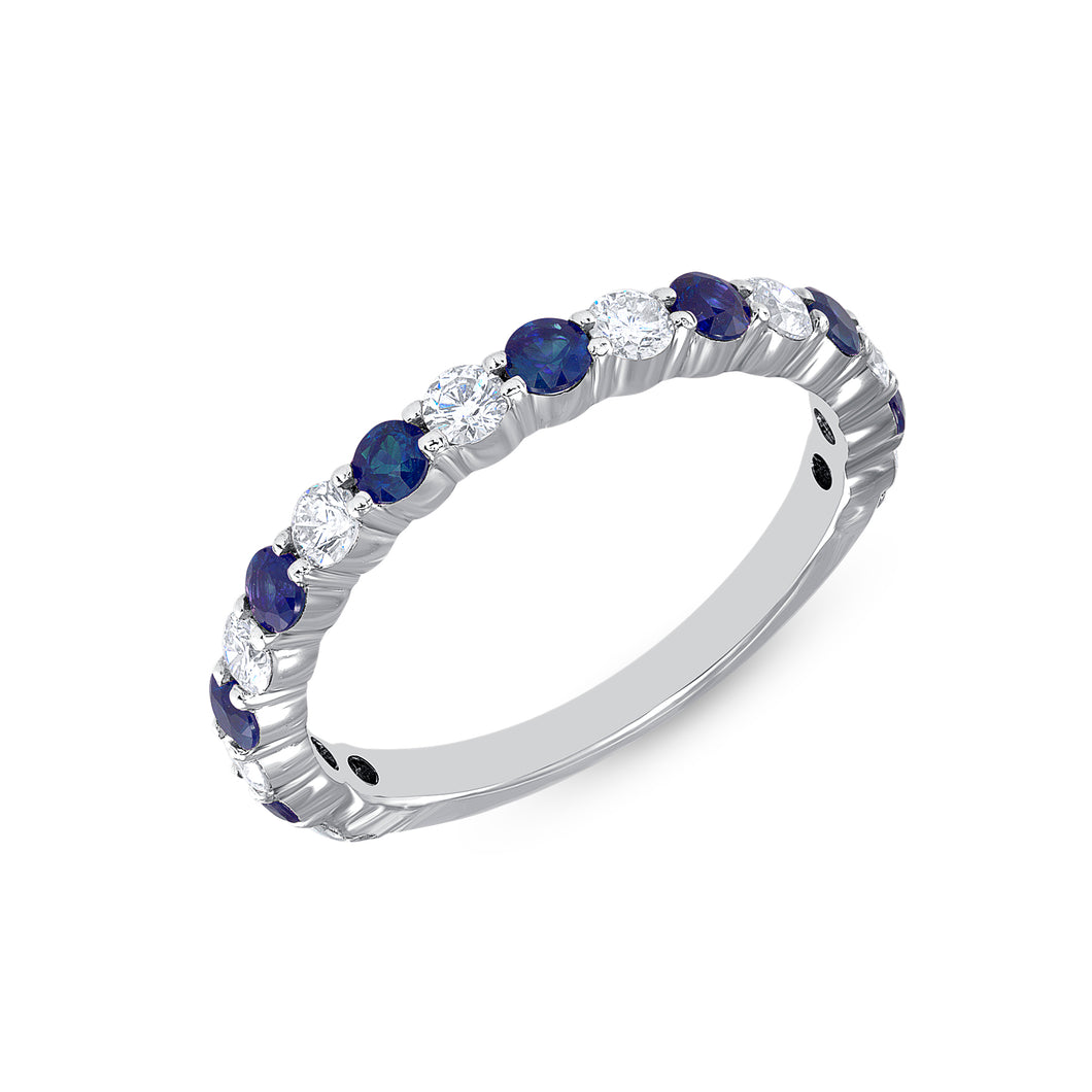 14K Gold Alternating Diamond & Blue Sapphire Ring/Color-stone Stacking Band/Diamond & Blue Sapphire Wedding Band  GGDB-159/2W-BSD,  Color Stones, Color Stones, Belarino