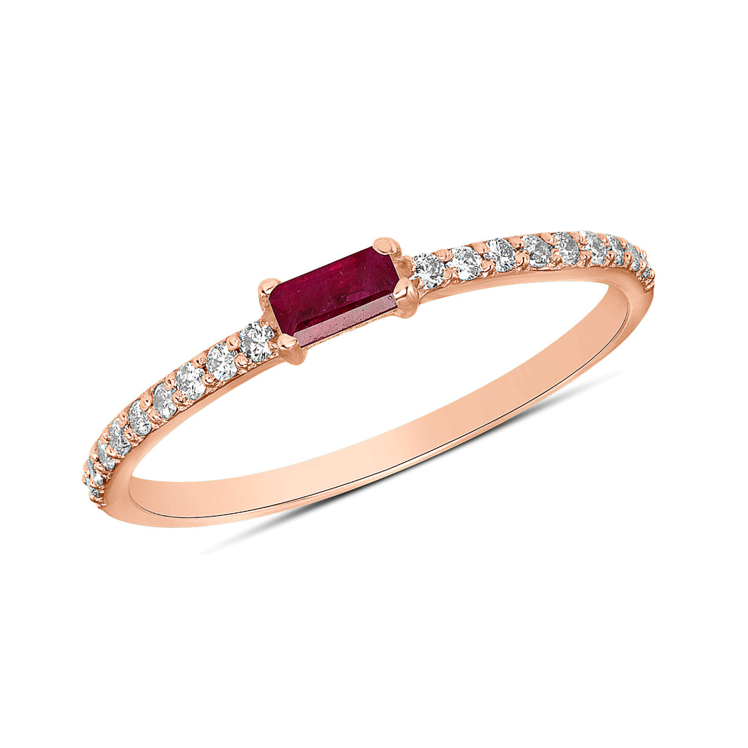 14K Gold Diamond & Ruby Baguette Stackable/Wedding Band. GGDB-107R-RUD,  Color Stones, Color Stones, Belarino