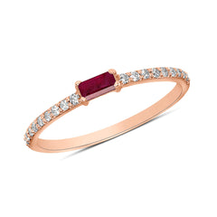 14K Gold Diamond & Ruby Baguette Stackable/Wedding Band. GGDB-107R-RUD,  Color Stones, Color Stones, Belarino