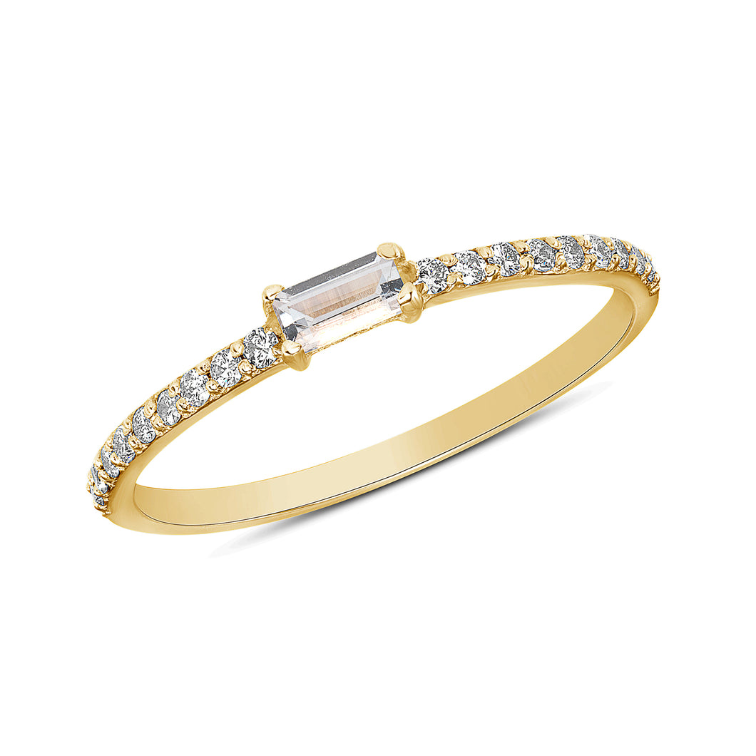 14K Gold Diamond & White Sapphire Baguette Stackable Ring/Minimal Dainty Band. GGDB-107Y-WSD,  Color Stones, Color Stones, Belarino