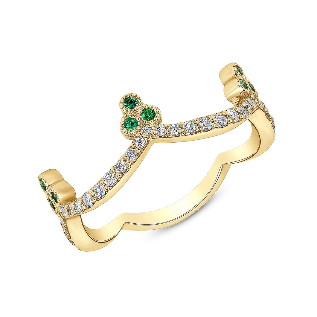 14K Gold Diamond & Emerald Crown Ring. GGDB-188Y-EMDD,  Color Stones, Color Stones, Belarino