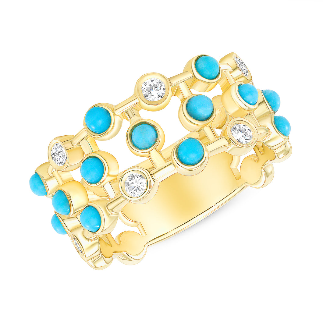 14K Diamond & Turquoise Bezel-set Ring. GDDB-218V4Y-TQDD,  Color Stones, , Belarino