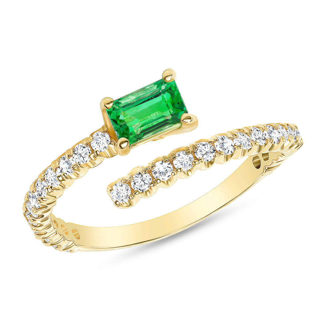 14K Diamond & Emerald Bypass Fashion Ring. GGDB-287.3Y-EMDD,  Color Stones, Color Stones, Belarino
