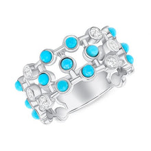 Load image into Gallery viewer, 14K Diamond &amp; Turquoise Bezel-set Ring. GDDB- 218V6W-TQDD,  Rings &amp; Stackable Bands, Rings &amp; Stackable Bands, Belarino
