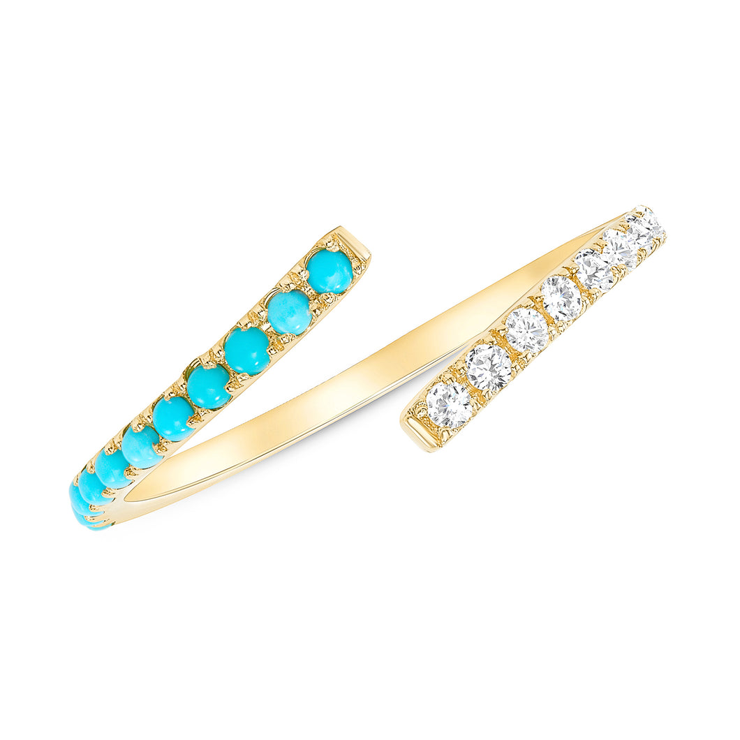 14K Gold Diamond and Turquoise Bypass Band. GGDB-272Y-TQDD,  Color Stones, Color Stones, Belarino