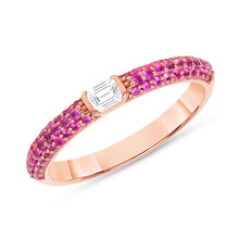 Load image into Gallery viewer, 14K Gold Pink Sapphire &amp; Emerald-cut Diamond Half Eternity Stackable Ring,  Color Stones, Color Stones, colorstone rings, Rings &amp; Stackable Bands, Belarino
