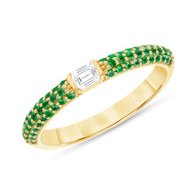 Load image into Gallery viewer, 14K Gold Emerald &amp; Emerald-cut Diamond Half Eternity Stackable Ring,  Color Stones, Color Stones, colorstone rings, Rings &amp; Stackable Bands, Belarino
